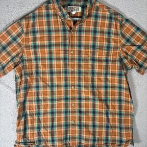 Duluth Trading Co. men's orange/green plaid short sleeve camp shirt Size L‎